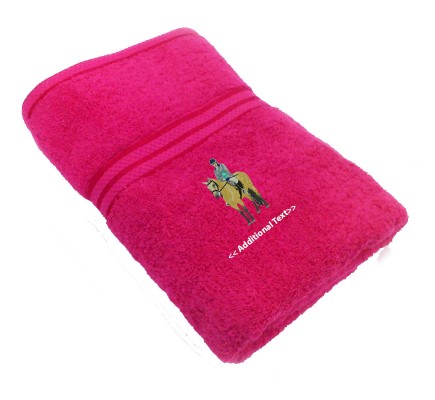 Personalised Horse and Rider Large Custom Embroidered  Terry Cotton Towel